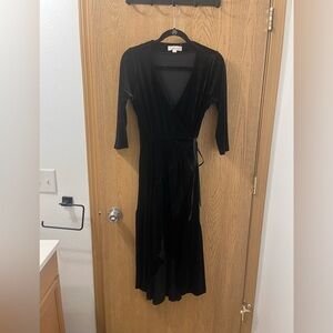 Lovestitch Maya Velvet Wrap Dress in Black